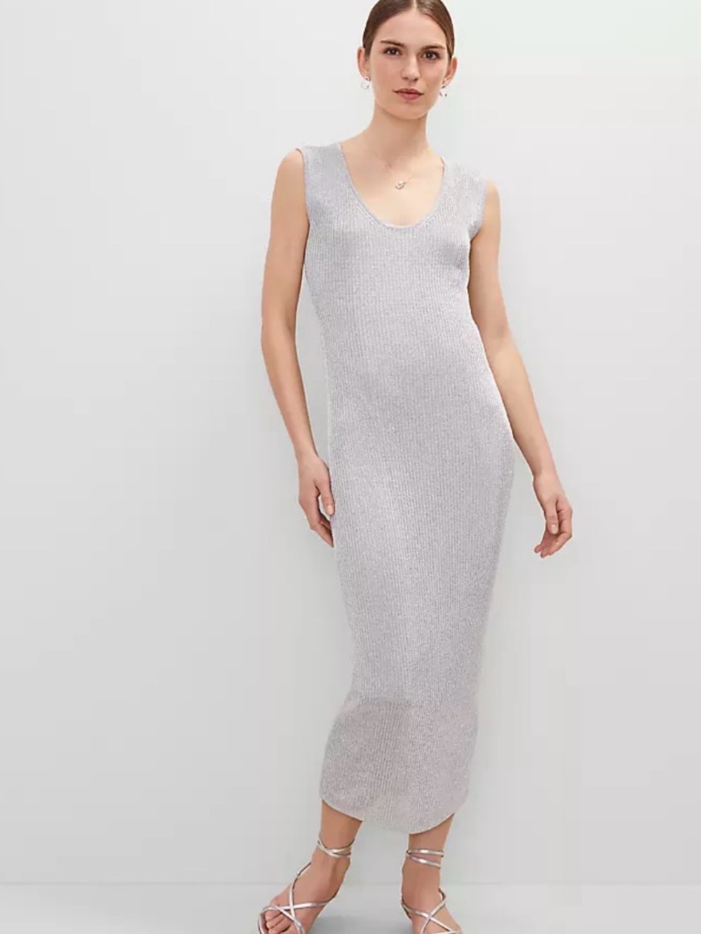 Ann Taylor Silver Sleeveless Knit Maxi Dress